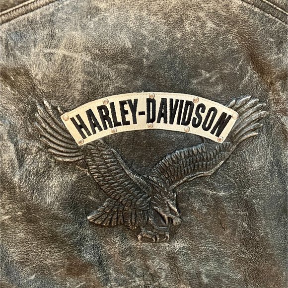 Harley Davidson Vintage Distressed Leather Biker Jacket Size Women’s Medium - Picture 8 of 9